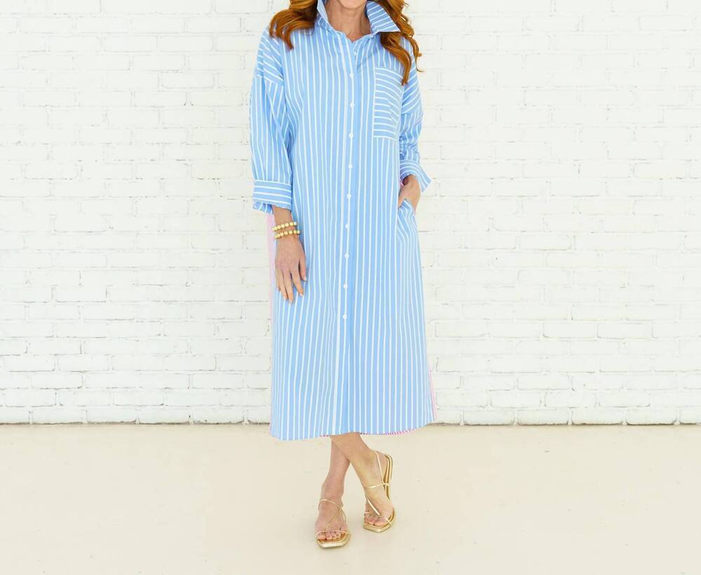 NEW CARYN LAWN libby stripe dress in wedgewood